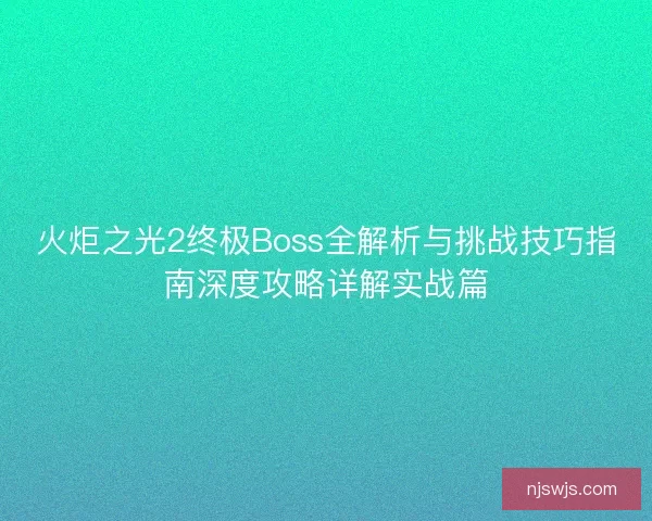 火炬之光2终极Boss全解析与挑战技巧指南深度攻略详解实战篇